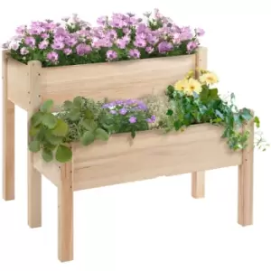 image of 2 Piece Solid Fir Wood Plant Raised Bed Garden Step Planter Stand - Outsunny