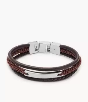 Image of Fossil Men Drew Brown Leather Multi Strand Bracelet