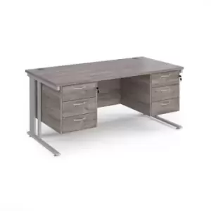 image of Maestro 25 straight desk 1600mm x 800mm with two x 3 drawer pedestals - silver cable managed leg frame and grey oak top