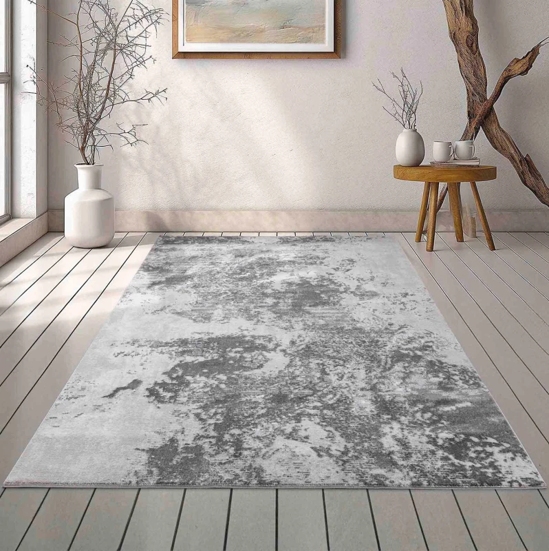 Image of Modern Abstract Sprayed Grunge Texture Area Rugs Grey 160X230 Cm