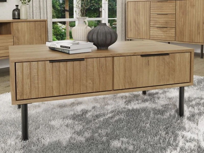 Image of GFW Nervata Oak 2 Drawer Coffee Table
