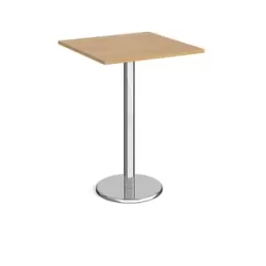 image of Pisa square poseur table with round chrome base 800mm - oak