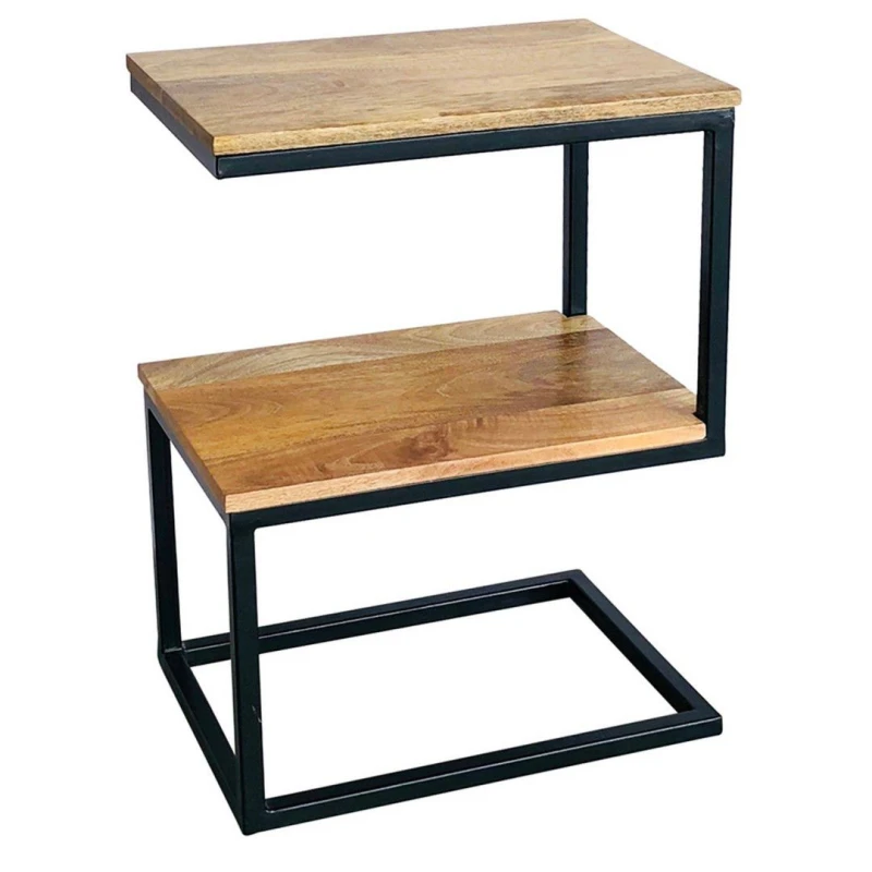Image of Jaipur Furniture Ltd Ravi Iron Base ' S ' Shape Side Table - Mango Wood - L30 x W45 x H60cm - Mango Light Finish in Brown Brown Unisex