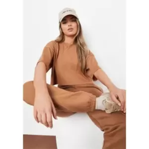 Image of Missguided Sleeve Oversized Cropped Tee - Brown
