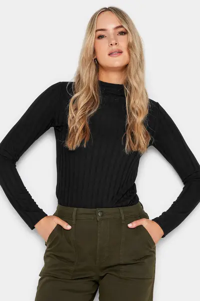 Long Tall Sally Tall Ribbed High Neck Top Black