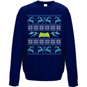 Image of Batman - Reindeer Mens Small Crewneck Sweatshirt - Blue