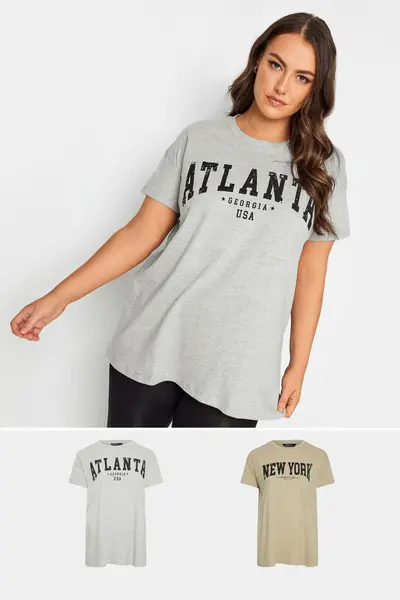 Image of Yours 2 Pack Printed T-Shirts Grey