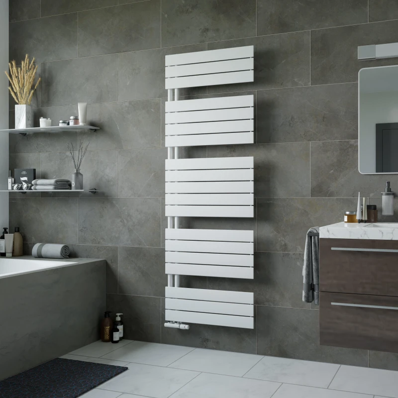 Image of Agadon Panio Up Designer Panel Towel Radiator in White Size: 745mm x 500mm White Unisex 745mm x 500mm