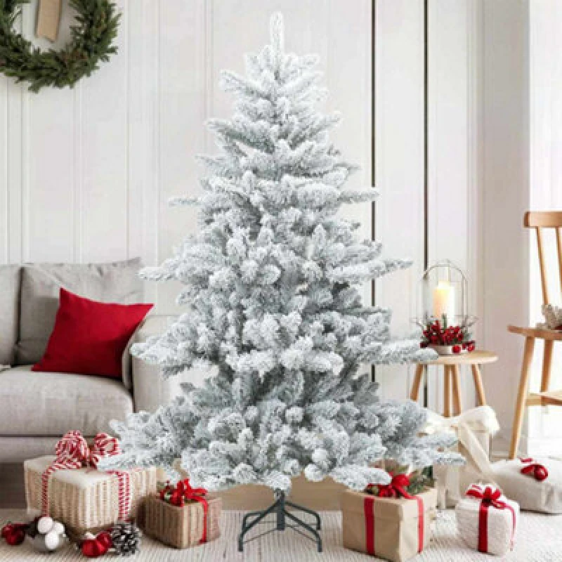Image of vidaXL Artificial Hinged Christmas Tree Snow Flocked White 150cm, White 42019327