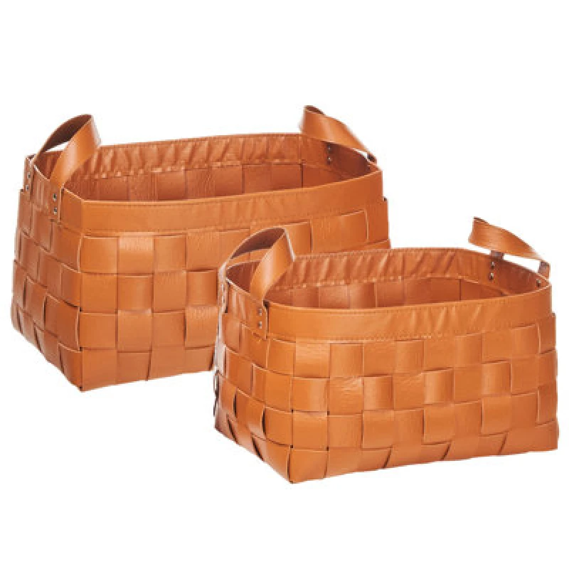 Image of Beliani Set Of 2 Baskets Sippar Faux Leather Golden Brown