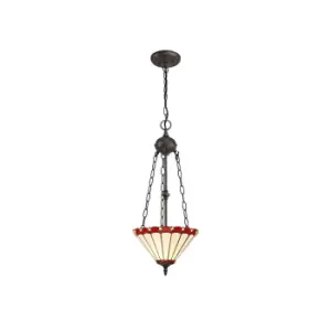 Image of 2 Light Uplighter Ceiling Pendant E27 With 30cm Tiffany Shade, Red, Crystal, Aged Antique Brass