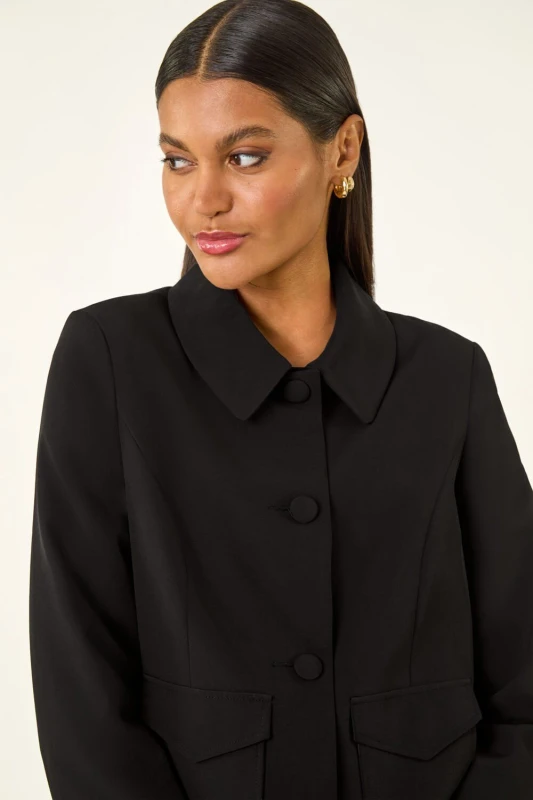 Image of Roman Womens Smart Buttoned Pocket Jacket in Black Size: 14 Black Female 14