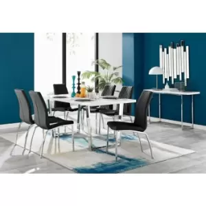 Image of Kylo White High Gloss Dining Table & 6 Black Isco Chairs - Black