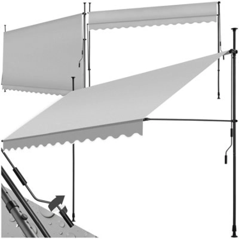 Image of Tectake Awning With Hand Crank - Pressure Fitted , Height Adjustable 350 X 180 Cm - Light Grey