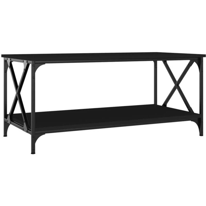 Image of Vidaxl Coffee Table Black 100X50X45cm Engineered Wood And Iron, Black 823307
