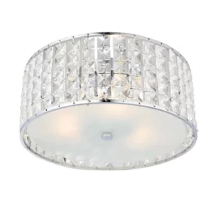 image of Belfont 3 Light Bathroom Flush Ceiling Light Chrome, Clear Crystal Detail IP44, G9