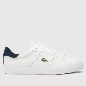 image of Lacoste White & Navy Powercourt 2.0 Trainers