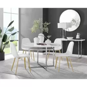 Image of Furniture Box Adley White High Gloss Storage Dining Table and 4 White Corona Gold Leg Chairs
