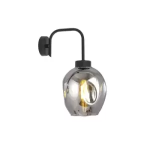 Image of Lukka Black Dome Wall Lamp with Graphite Glass Shades, 1x E27