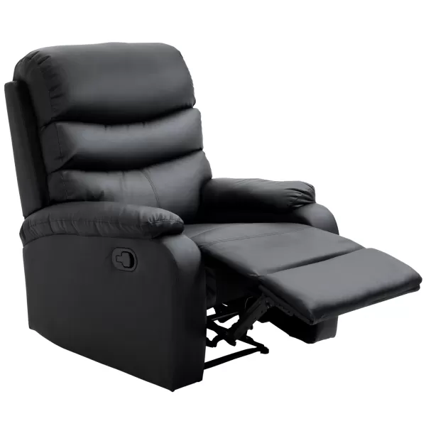 image of HOMCOM PU Leather Reclining Chair, Manual Recliner Chair with Padded Armrests, Retractable Footrest and Wood Frame, Black