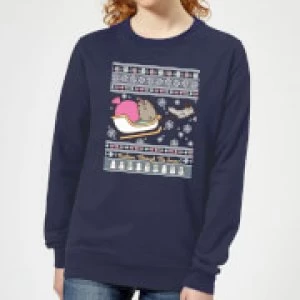 image of Pusheen Through The Snow Womens Christmas Sweatshirt - Navy - L