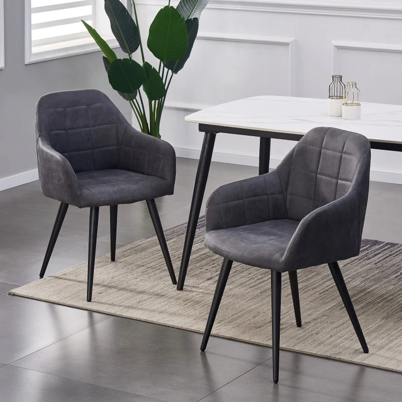 Image of MCC Direct Set of 2 Velvet Effect Dining Chairs Plush Padded Upholstered Accent Arm Chair - Adrian Dark Grey