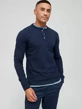 Image of Superdry Long Sleeve Grandad Top - Navy Size M Men