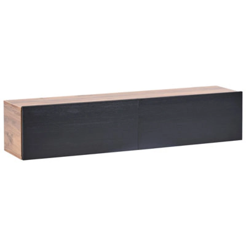 Image of BELIANI Beliani - Minimalist Wall Mounted tv Stand Media Unit Storage Shelf Cabinet Melamine Particle Board Black and Brown Gladstone 608410