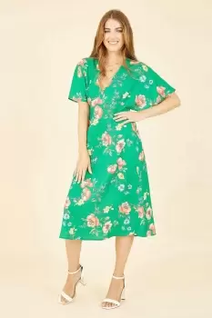 Image of Green Floral Kimono Midi Dress