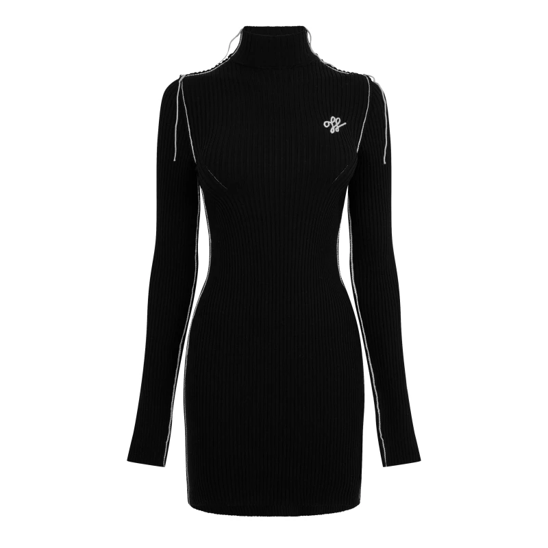 Image of Off White Womens Turtleneck Mini Dress, Turtleneck Style Black Whit female 6 (38)