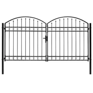 image of Vidaxl Fence Gate Double Door With Arched Top Steel 300X175cm Black