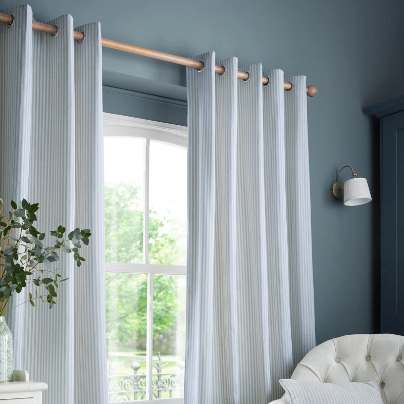Image of Laura Ashley Cornish Chenille Stripe Eyelet Curtains, 168 X 137cm, Slate Blue