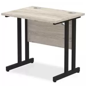 image of Impulse 800 x 600mm Straight Desk Grey Oak Top Black Cantilever Leg