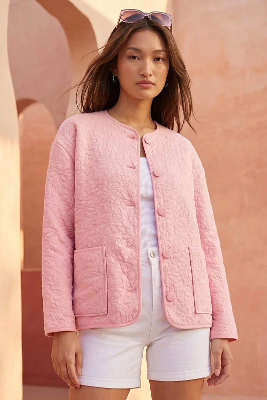 Image of Roman Womens Patterned Pocket Edge Jacket in Pink Size: 16 Pink Female 16