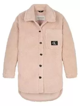 Image of Calvin Klein Jeans Girls Monogram Fur Coat - Pale Rose, Pale Rose, Size 16 Years, Women