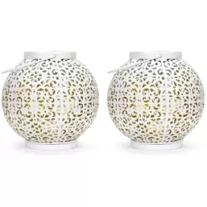 2x Solar Powered White Sphere Hanging Lantern Lights for Patio Decor Light Outdoor Garden Lighting