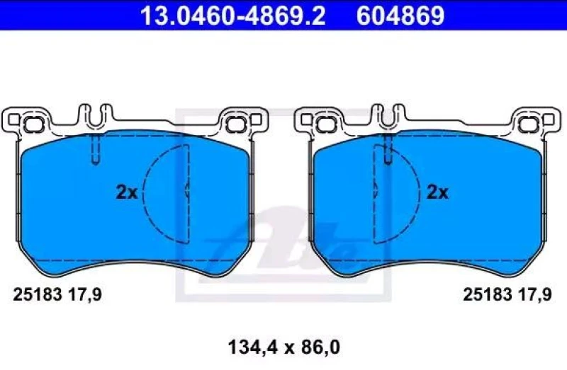 Image of ATE 13.0460-4869.2 Brake pad set excl. wear warning contact Brake Pad Set,disc brake (402)