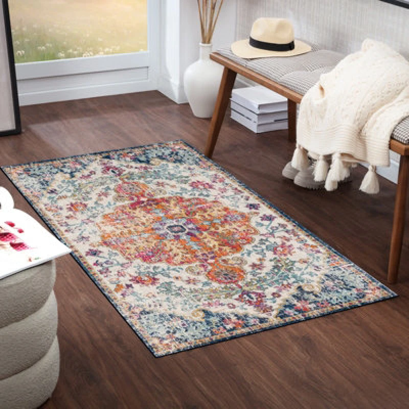 Image of Livabliss Vintage Oriental Boho Saffron/navy Lou Area Rug 80 X 150 Cm - Easy Care, Non Shedding, Ideal For Living Room & Bedroom