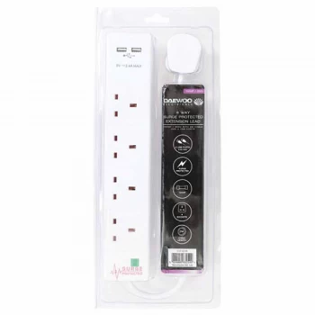 Image of Daewoo 4-Way 2m Extension Lead with Surge Protection - White