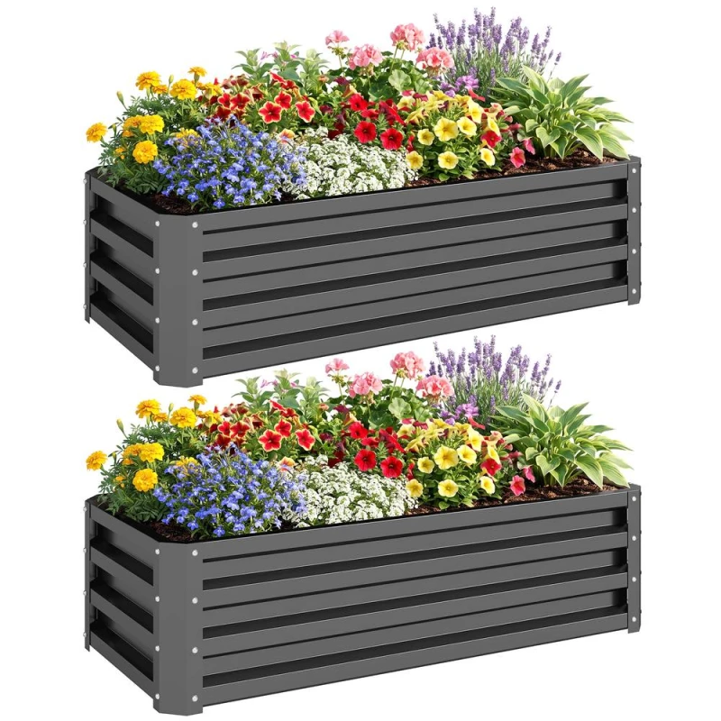 Image of Outsunny Set of 2 Raised Garden Bed Galvanised Planter Box, Light Grey 84H-013V00LG