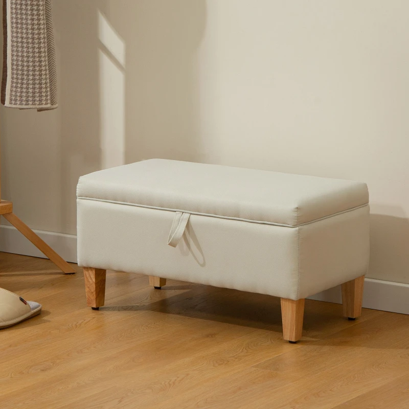 Image of HOMCOM HOMCOM Linen Storage Ottoman for Storage Box, Bed End, Shoe Bench, Seating in Beige Beige One Size Unisex 5063603057968