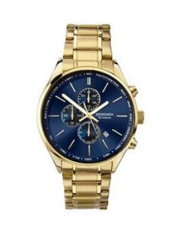 image of Sekonda Sekonda Blue Sunray Dual Time Dial Gold Stainless Steel Bracelet Mens Watch