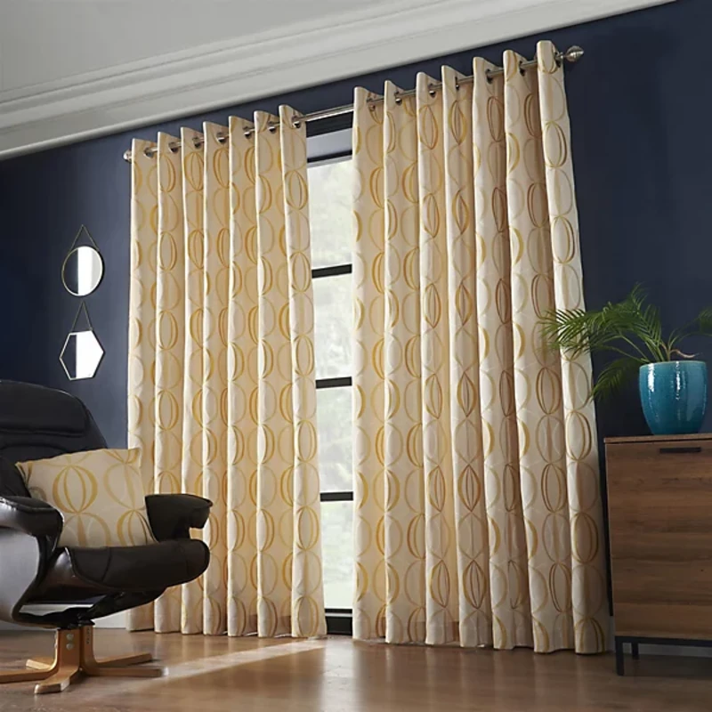 Image of Alan Symonds - Skandi Geometric Fully Lined 46x54 Eyelet Silver Curtain Pair, 46 x 54 (117x137cm) - Silver SKRSIL4654
