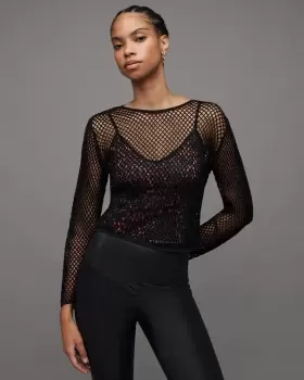 Image of AllSaints Rosalie Embellished Leopard Print Lined Top