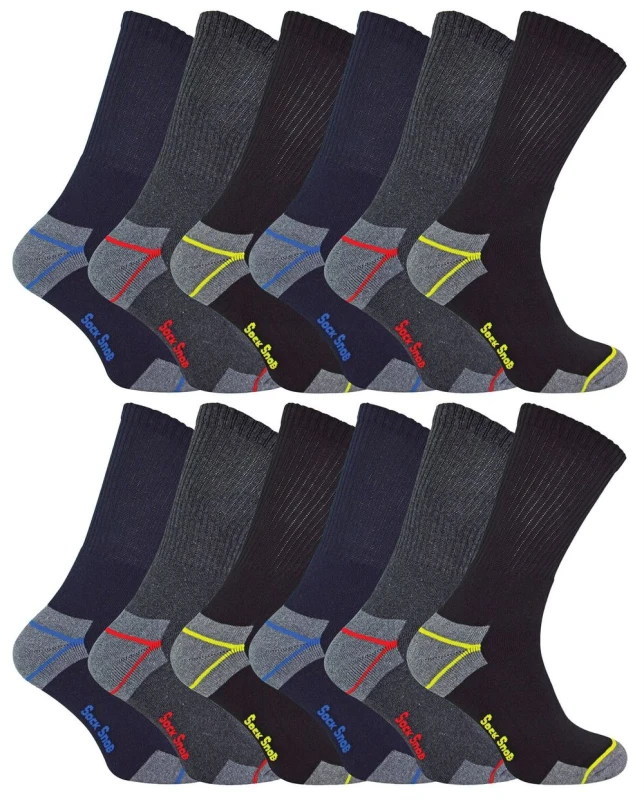 Image of Sock Snob Sock Snob Men 12 Pairs Heavy Duty Cushioned Work Socks for Steel Toe Boots Size: 6-11 Multi 6-11 Male 5060597070997