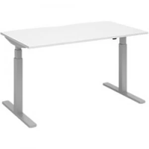 image of Elev8 Rectangular Sit Stand Single Desk with White Melamine Top and Silver Frame 2 Legs Touch 1400 x 800 x 675 - 1300 mm