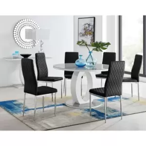 Image of Furniturebox UK - Furniturebox Giovani Grey 120cm Round Dining Table and 6 Black Velvet Milan Dining Chairs With Silver Legs