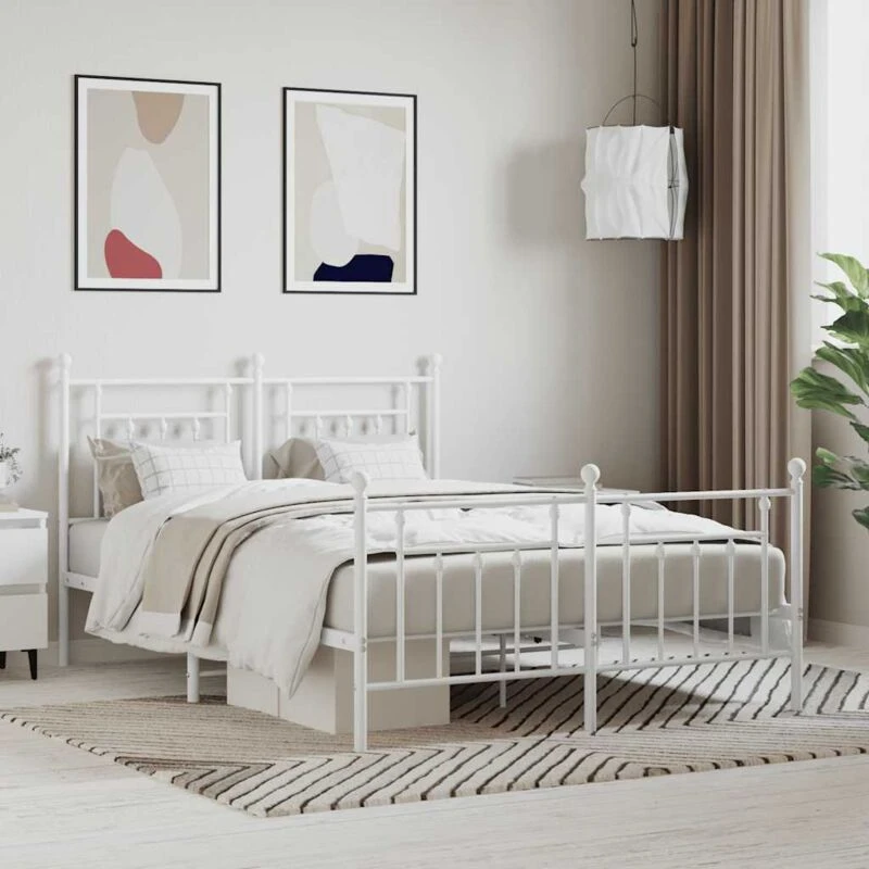 Image of JINLEFU Metal Bed Frame without Mattress with Footboard White 140x200cm vidaXL JRVDZX-353605_DE