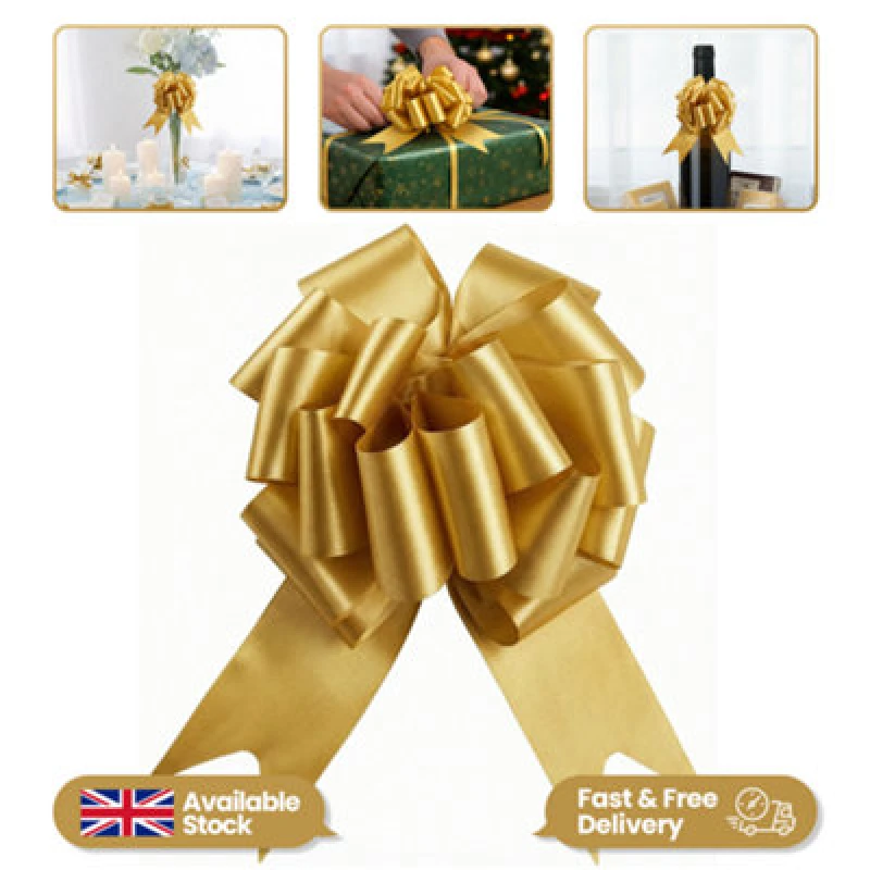 Image of Shatchi Large 30mm/3cm Ribbon Pull Bows Gold for All Occation Decoration , 10PK Gold unisex