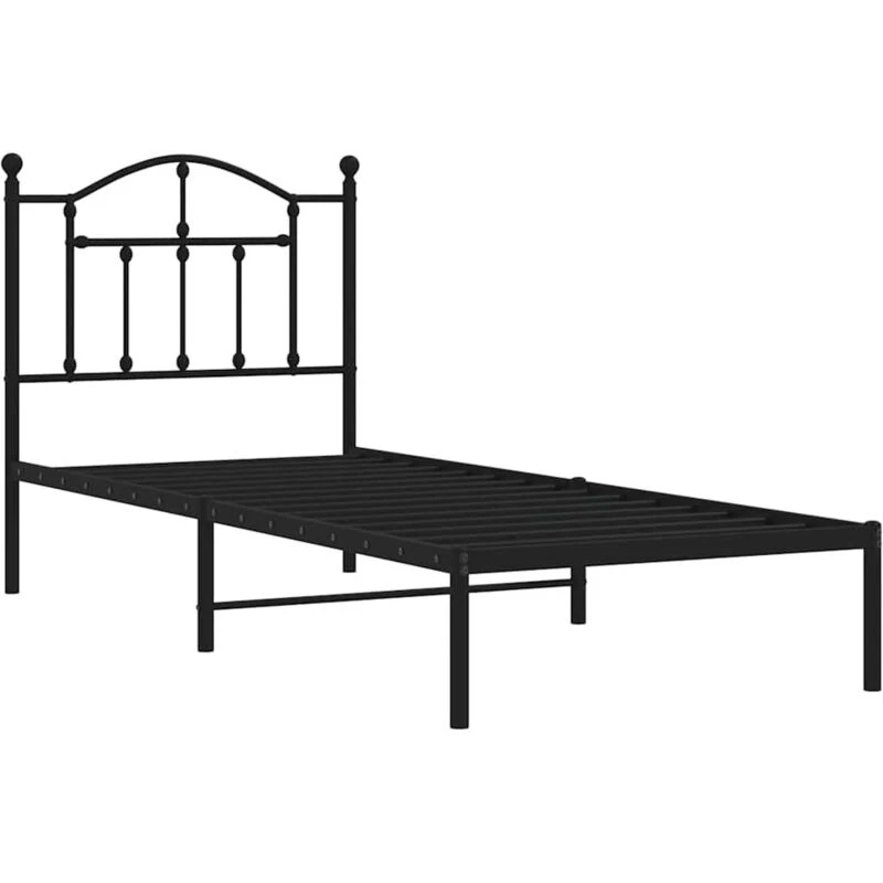 Image of Vidaxl Metal Bed Frame Without Mattress With Headboard Black 80X200 Cm, Black 353430